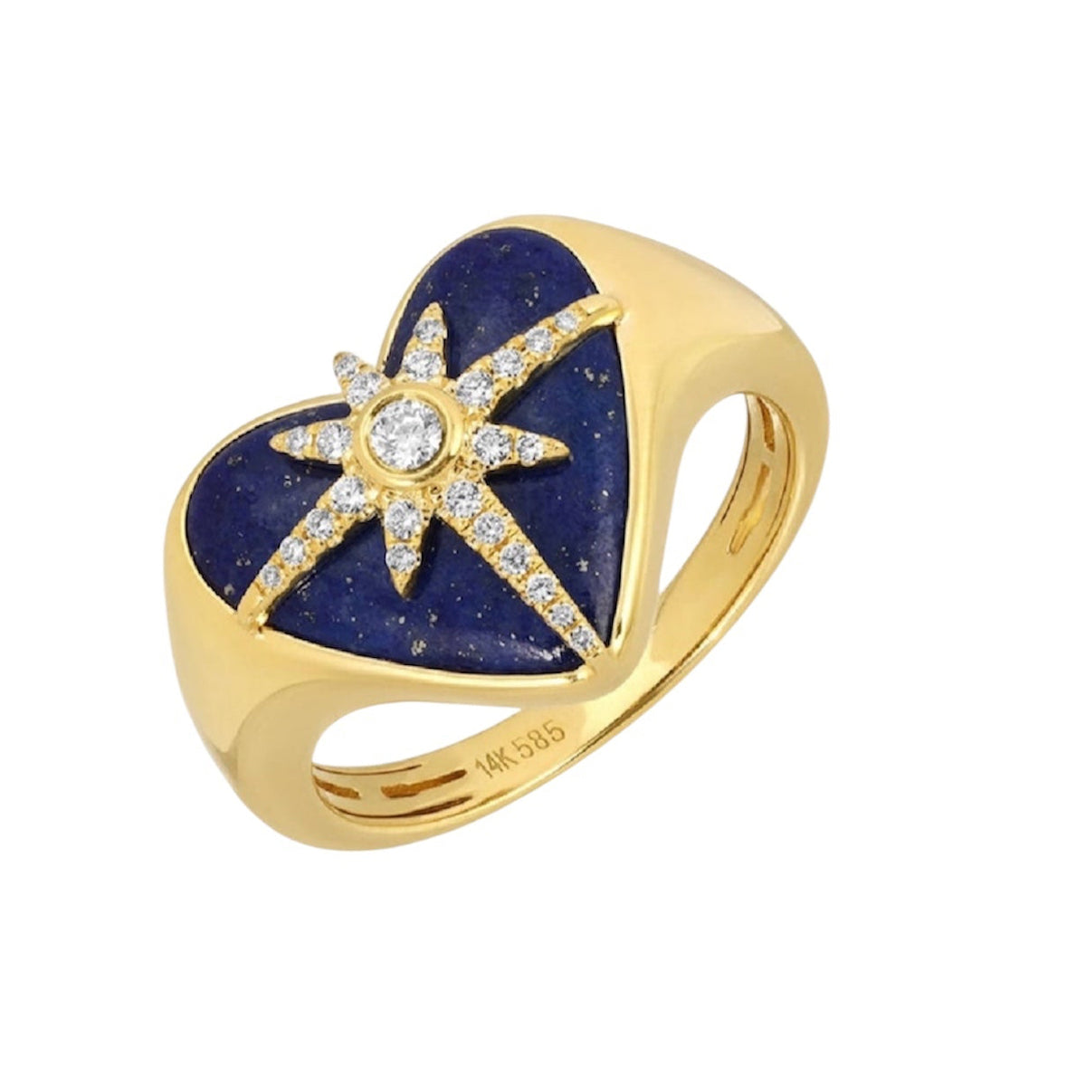 14KT Gold Diamond Lapis Heart Cushion Ring
