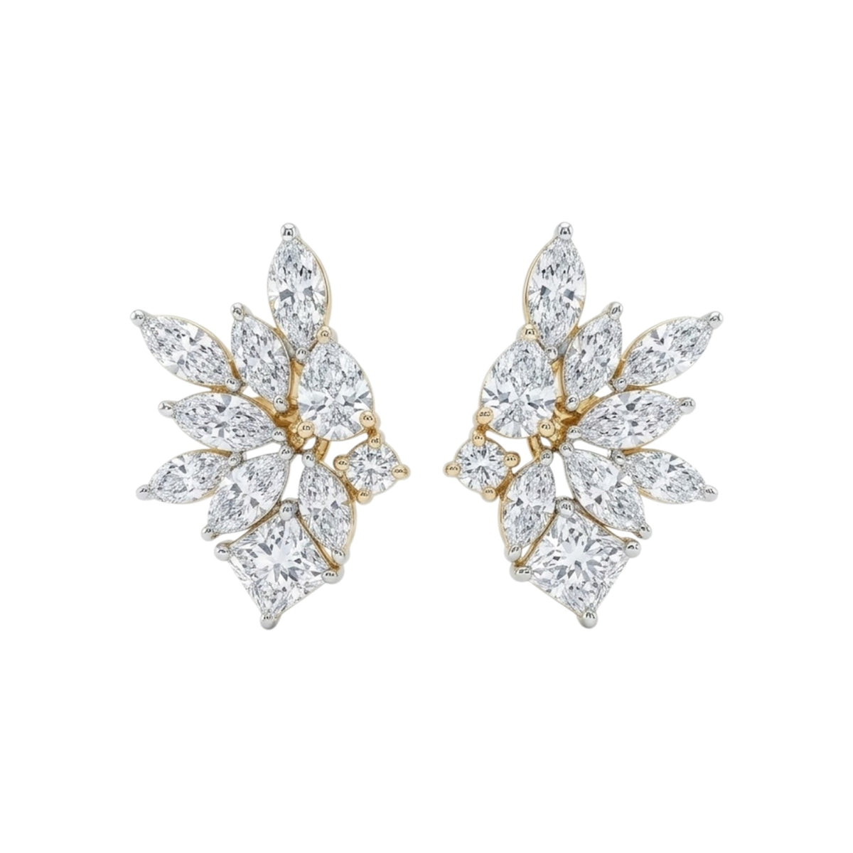 14KT Gold 5.60ct Multi Shape Lab Diamond Luxe Cluster Earrings