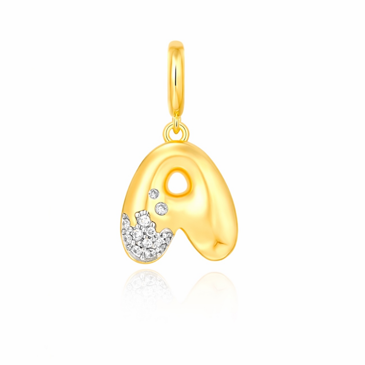 14KT Gold Diamond Puffy Initial Pendant Charm