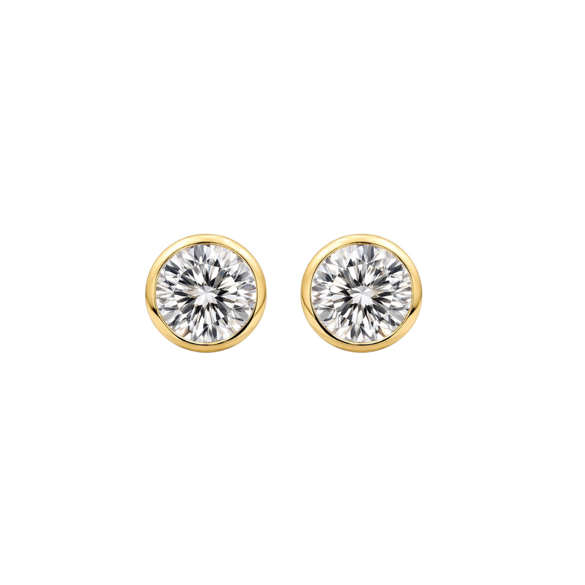 14KT Gold 3ct Bezel Set Round Lab Diamond Stud Earrings