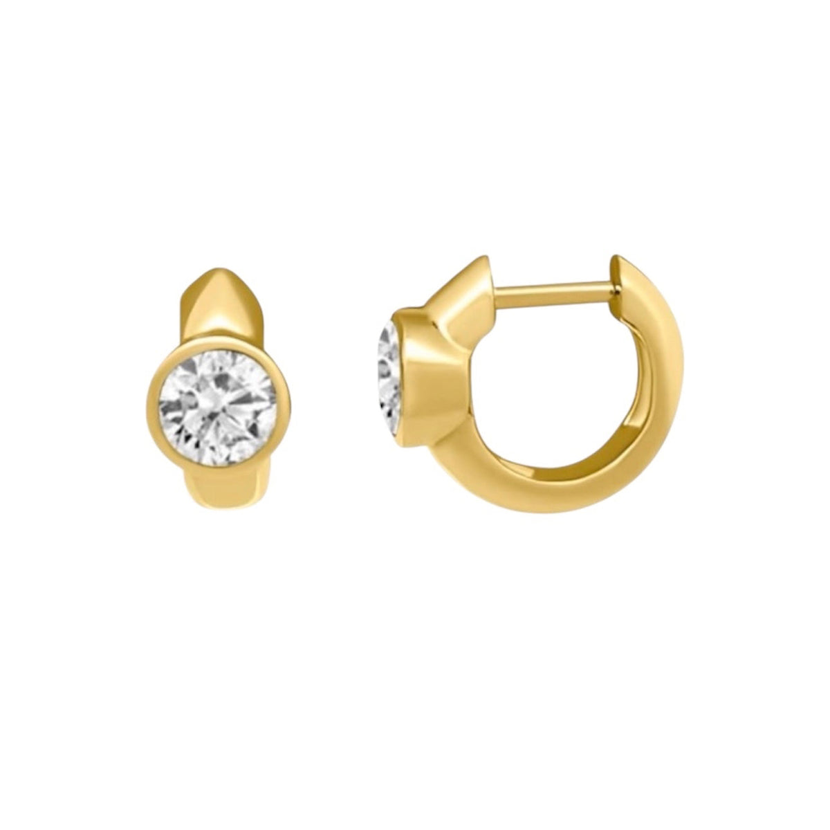 14KT Gold 1.85ct Round Lab Diamond Bezel Set Huggie Earrings