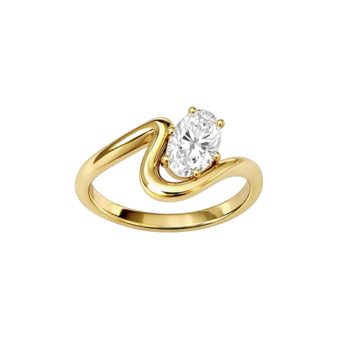 14KT Gold 1ct Oval Lab Diamond Pinky Ring in the Wave