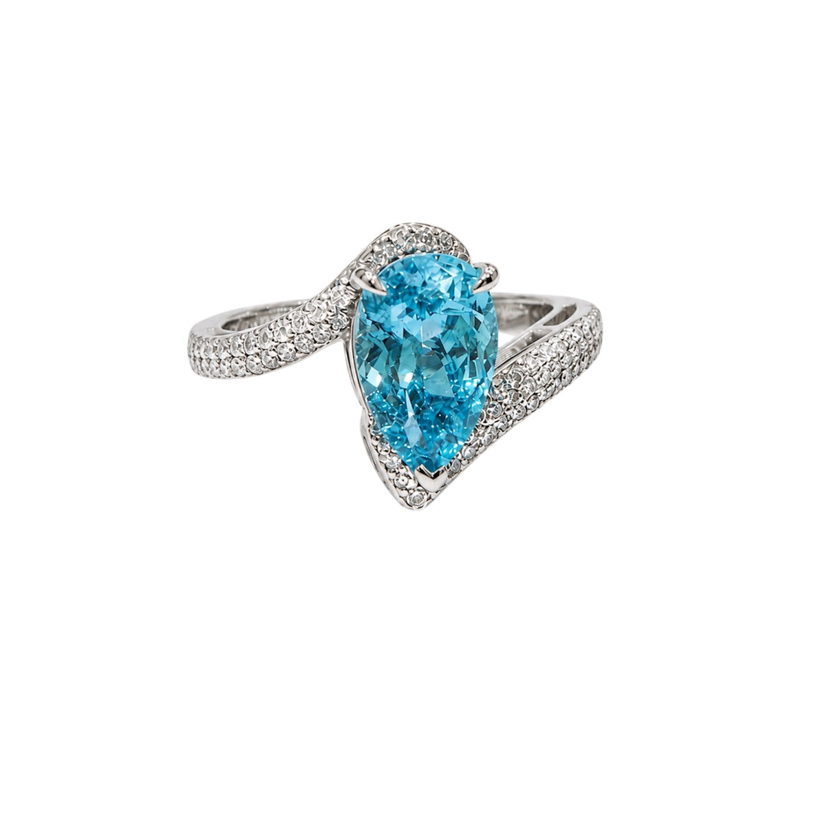 14KT Gold Pear Cut Lab Paraiba Tourmaline Bespoke Ring