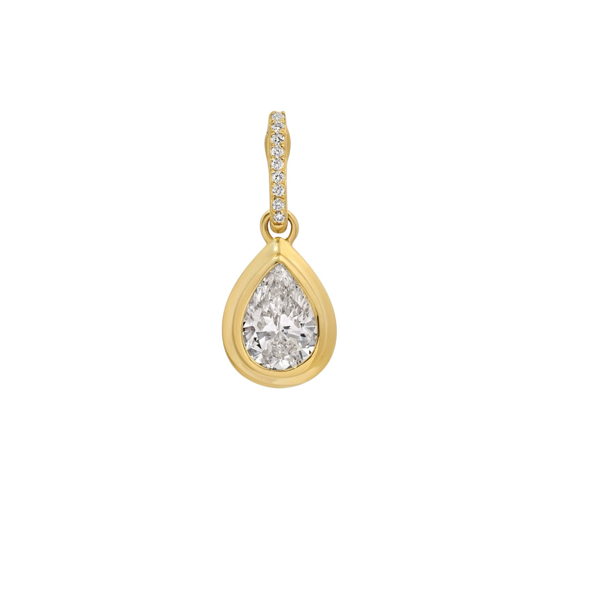14KT Gold Bezel Set Pear Lab Diamond Drop Pendant Charm
