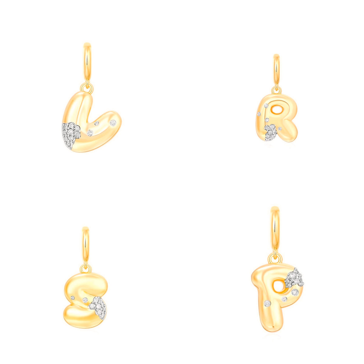 14KT Gold Diamond Puffy Initial Pendant Charm