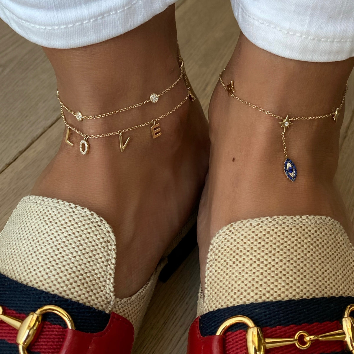 14KT Gold Diamond LOVE Anklet
