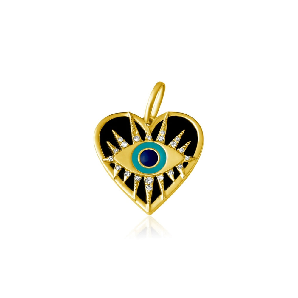 14KT Gold Diamond Heart Evil Eye Pendant Charm