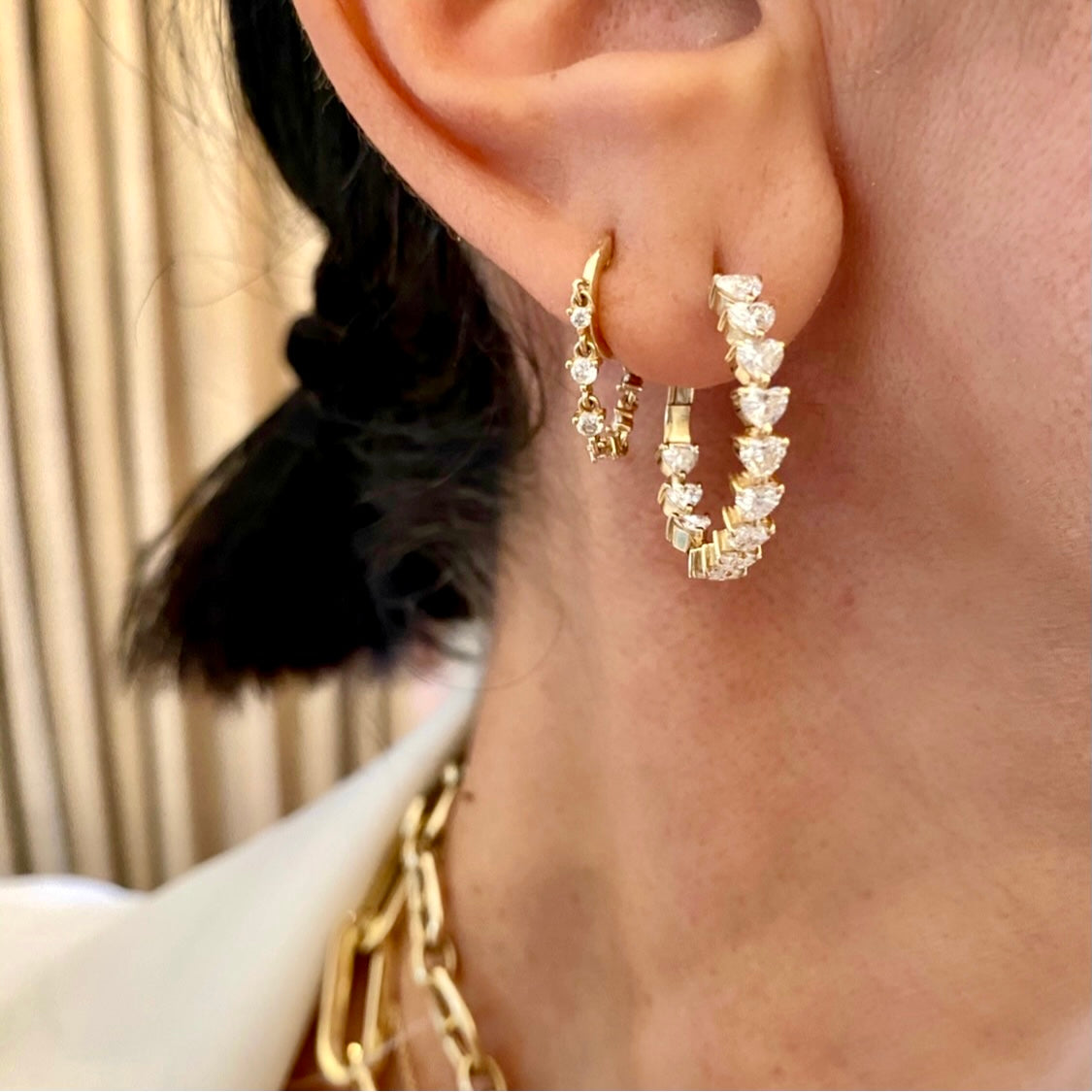 14KT Gold Diamond Initial Hoop Earrings – DilaraSaatci