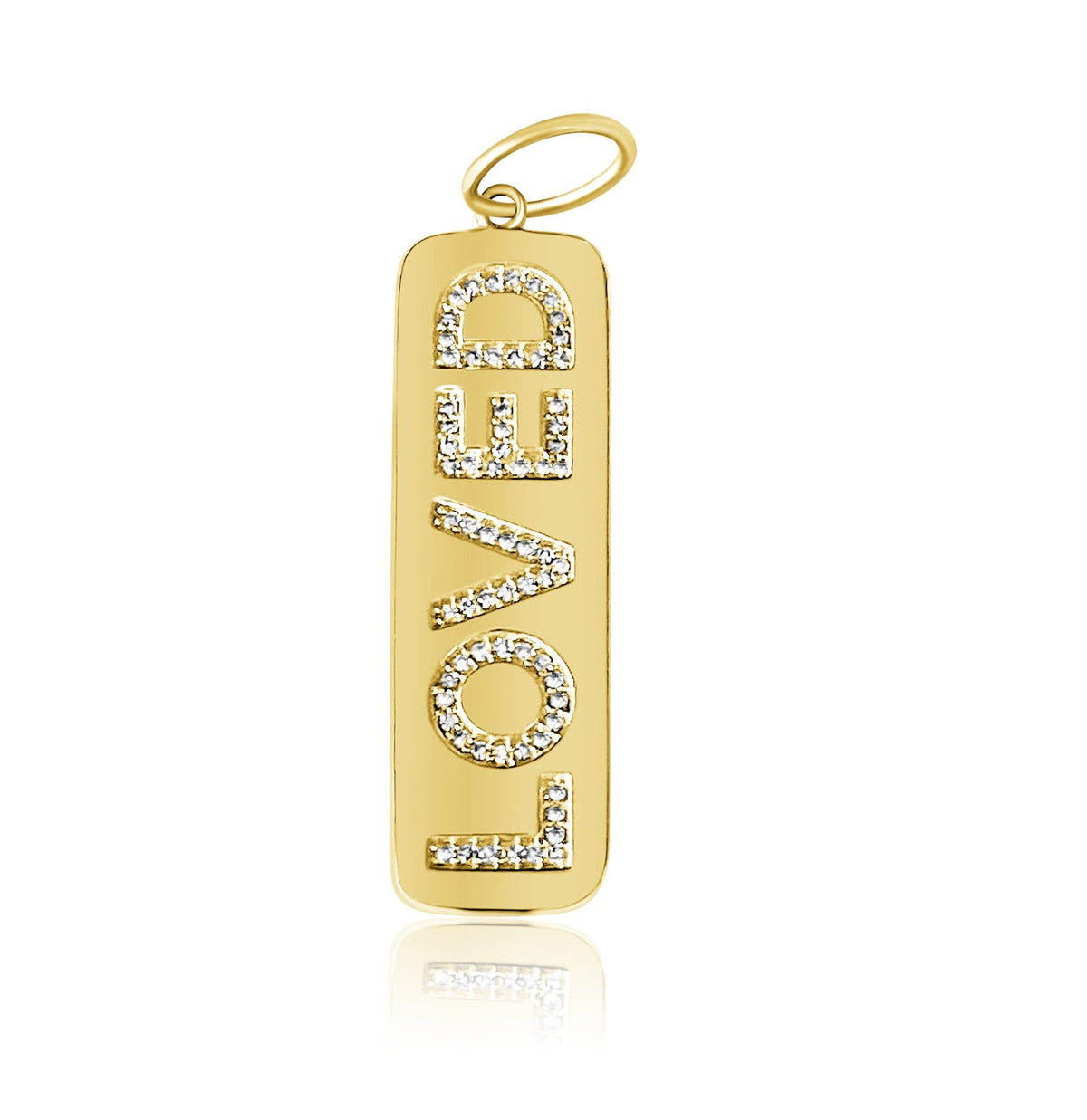 14KT Gold Diamond LOVED Rectangle Pendant Charm