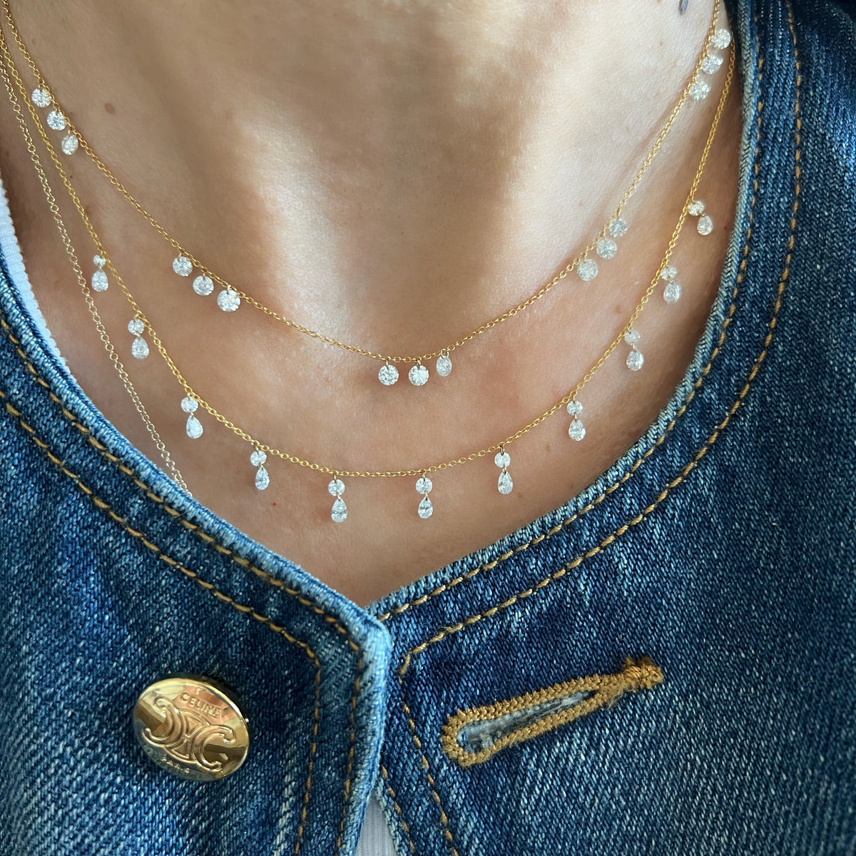 14KT Gold Floating Diamonds Ashanti Necklace