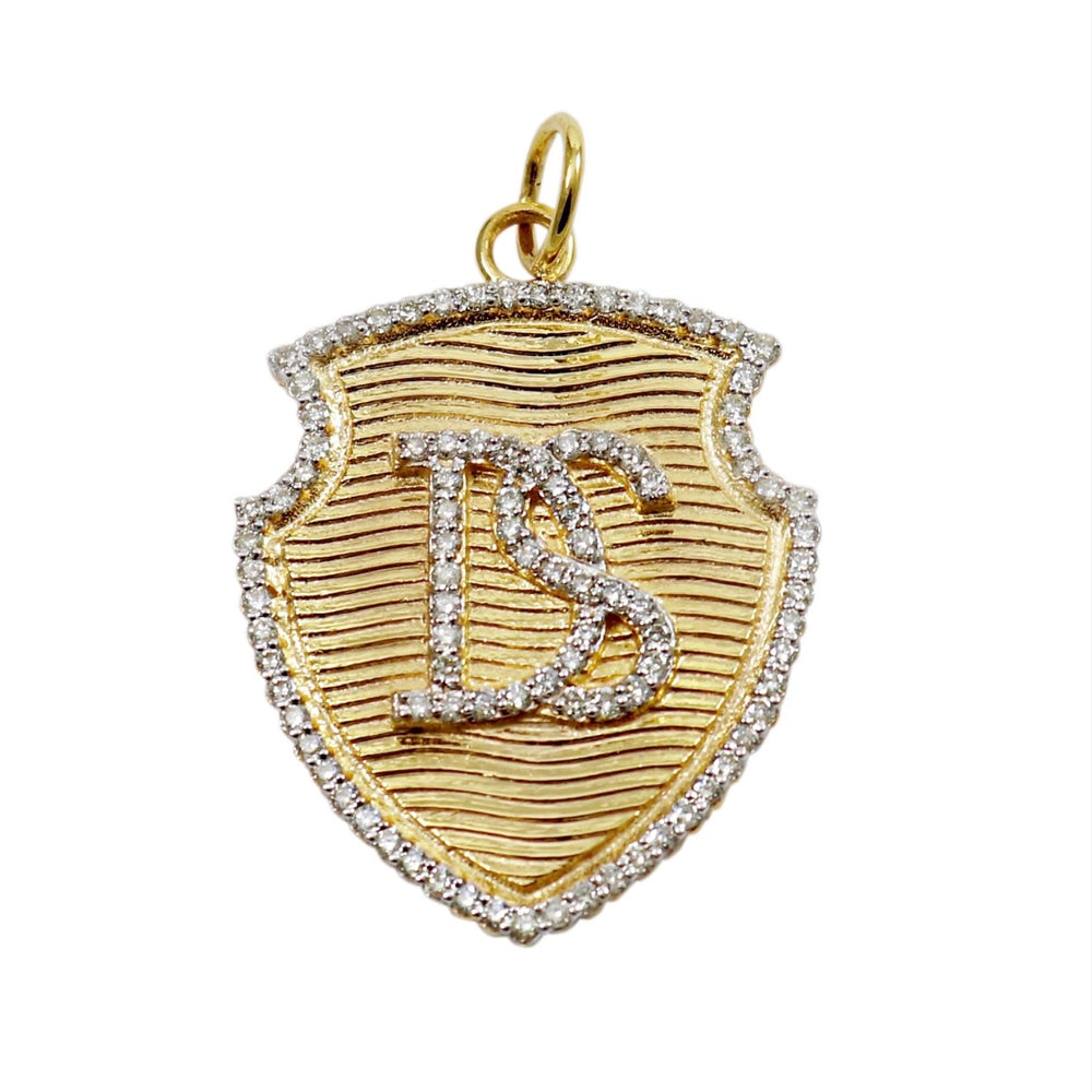 14KT Gold Diamond Custom Initial Shield Pendant Charm, Best Seller!