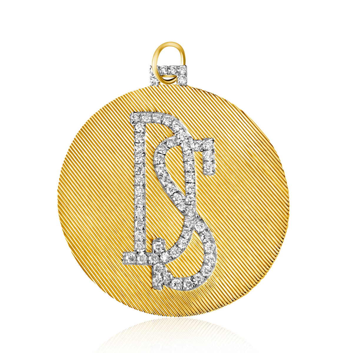 14KT Gold Diamond Bespoke Jumbo Initial Disk Luxe Pendant Charm