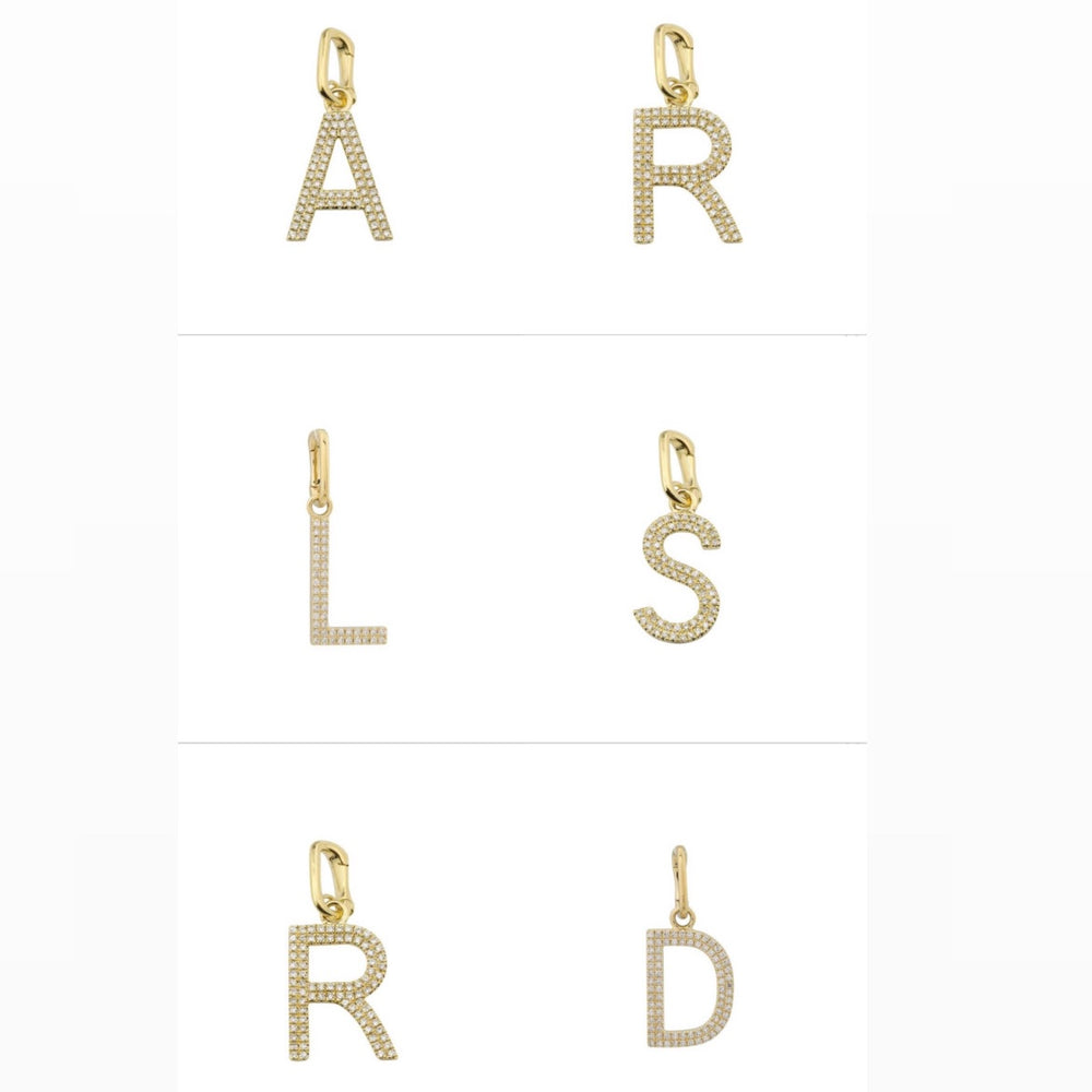 14KT Gold Diamond Initial Pendant Charms