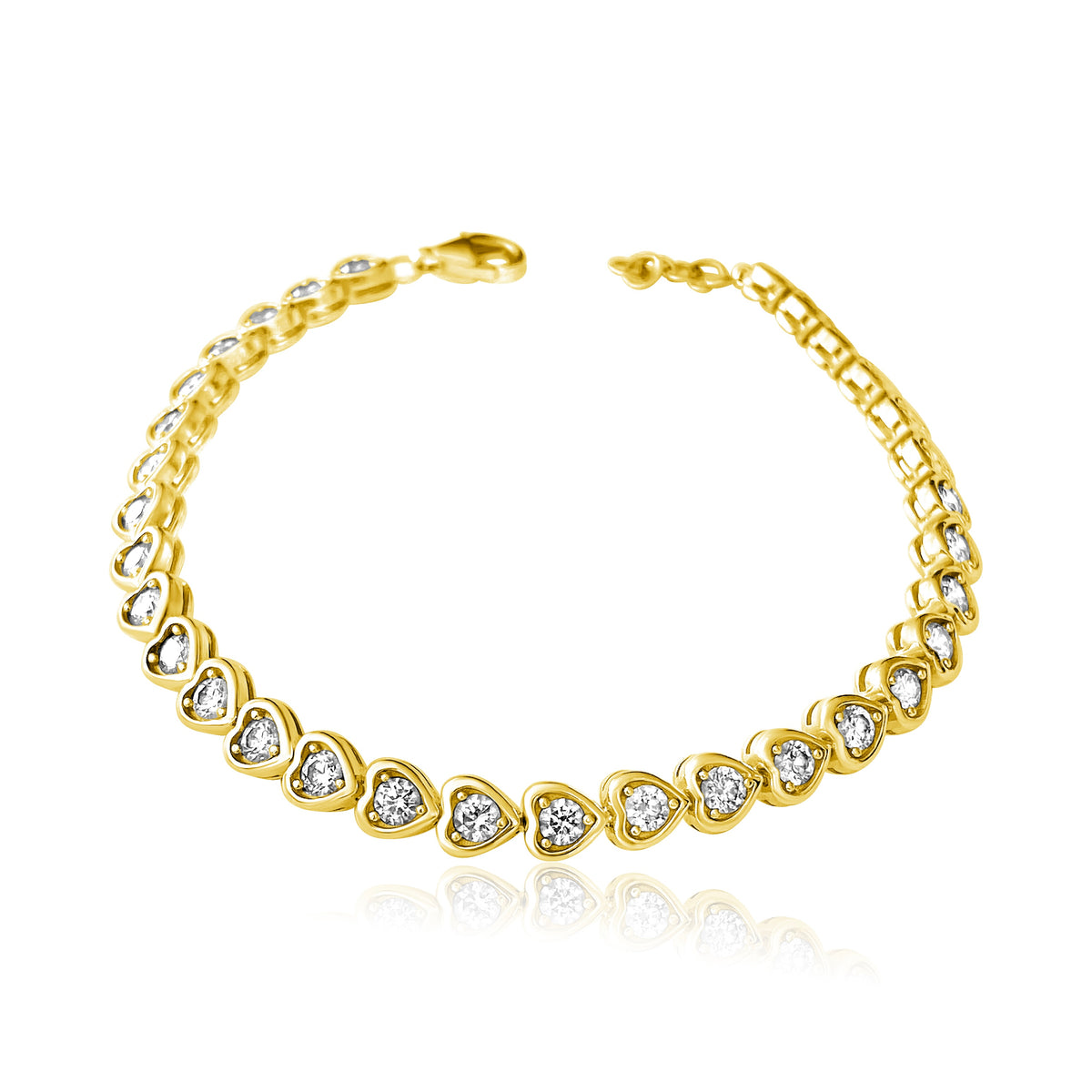 14KT Gold Diamond Heart Bezel Set Tennis Bracelet