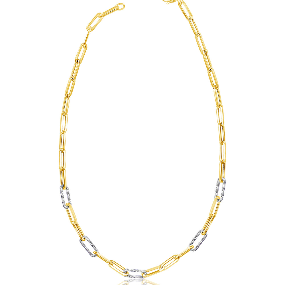 14KT Gold Diamond Lara Paperclip Chain Necklace with Diamond Links