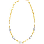 14KT Gold Diamond Lara Paperclip Chain Necklace with Diamond Links