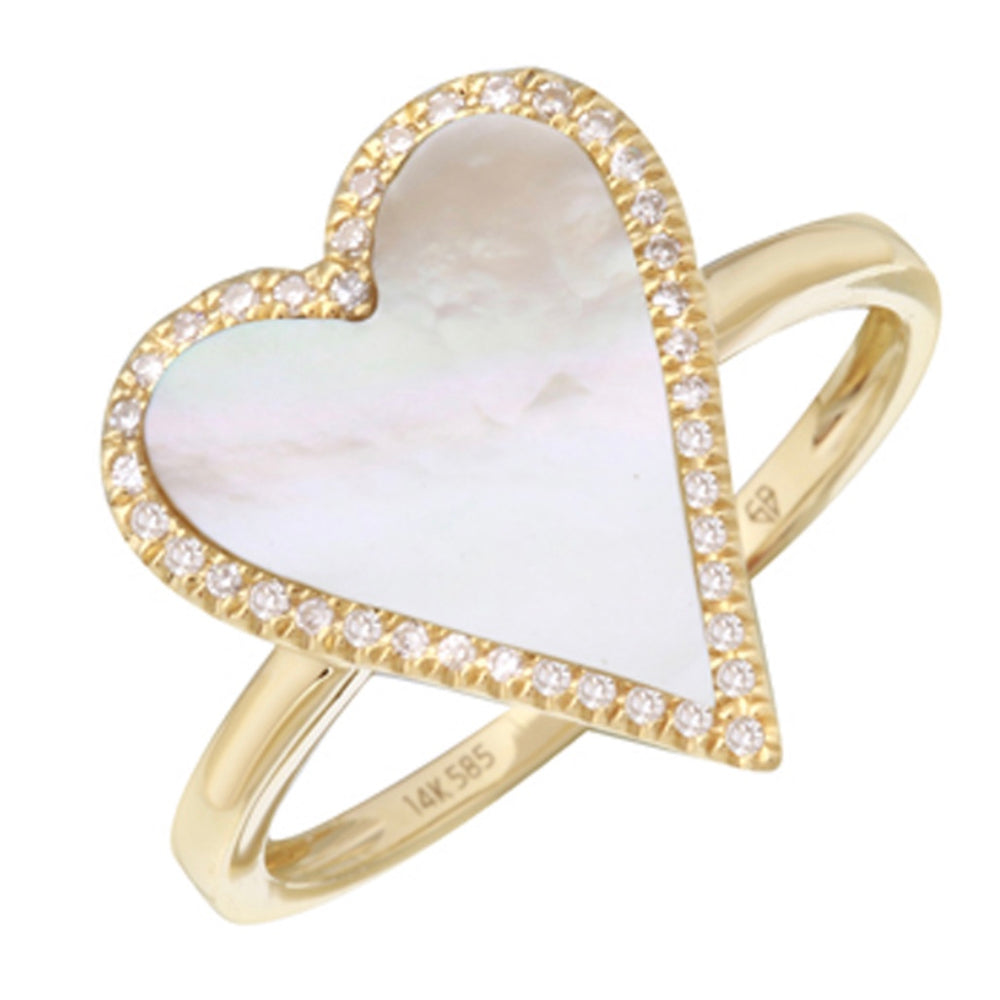 14KT Gold Diamond Mother of Pearl Heart Ring