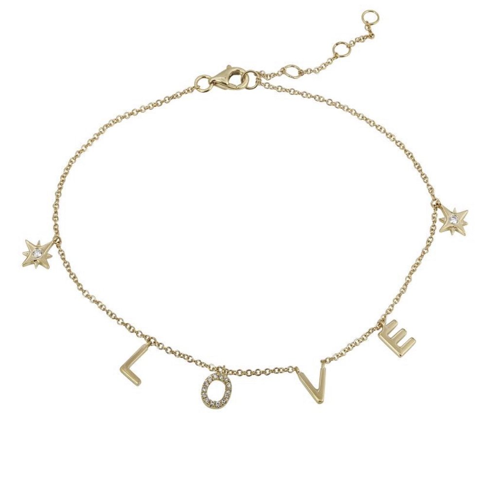 14KT Gold Diamond LOVE Anklet
