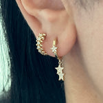 14KT Gold Diamond Star Drop Huggie Earrings