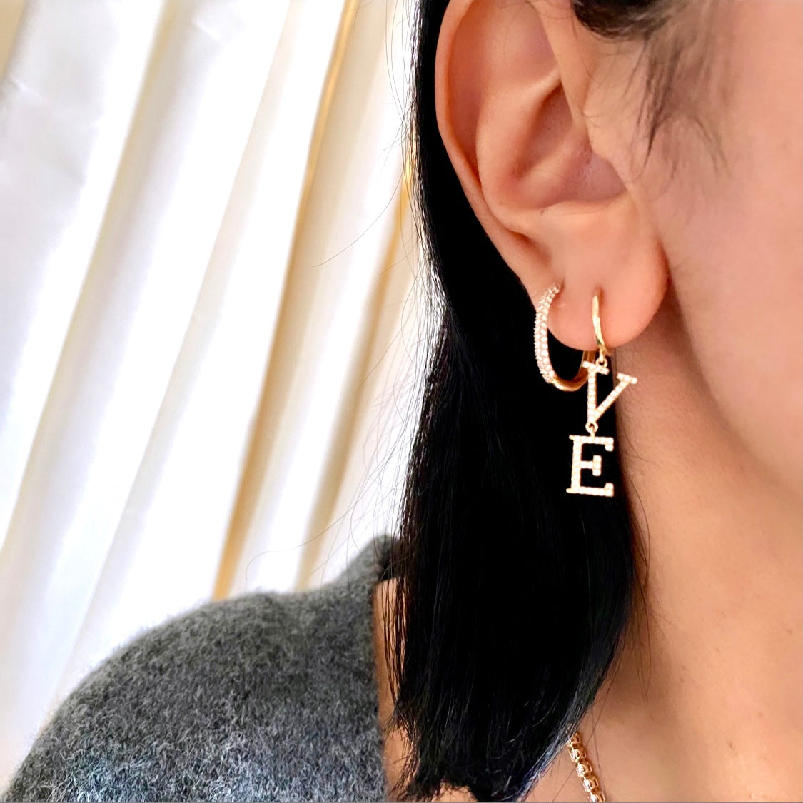 14KT Gold Diamond Split Love Huggie Earrings