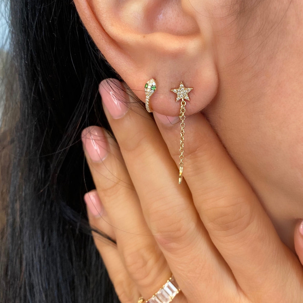 14KT Gold Diamond Star on Chain Earrings