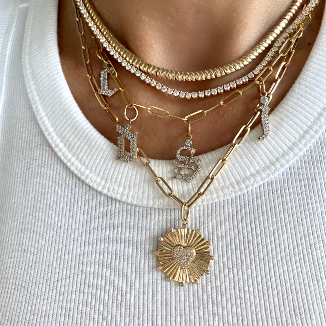 14KT Gold Diamond Heart Disk Charm Pendant