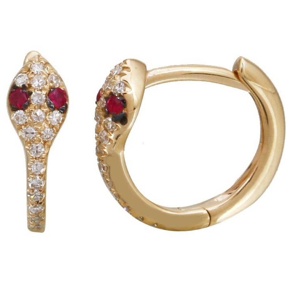 14KT Gold Diamond Petite Snake Huggie Earrings