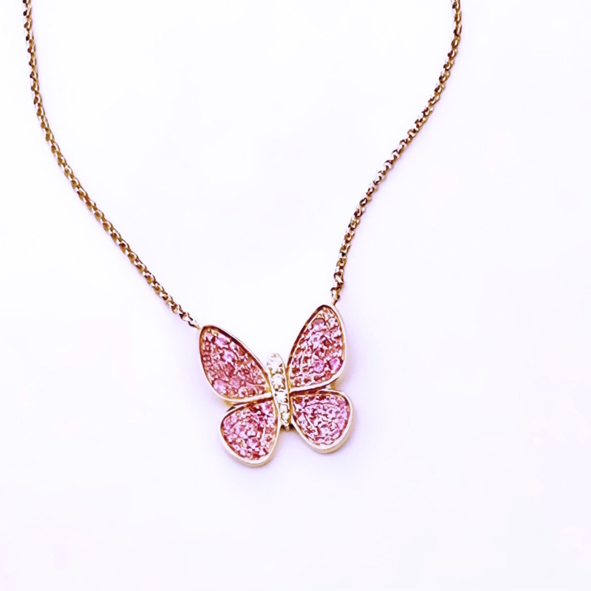 Van Cleef Rose Gold Butterfly Pendant Necklace