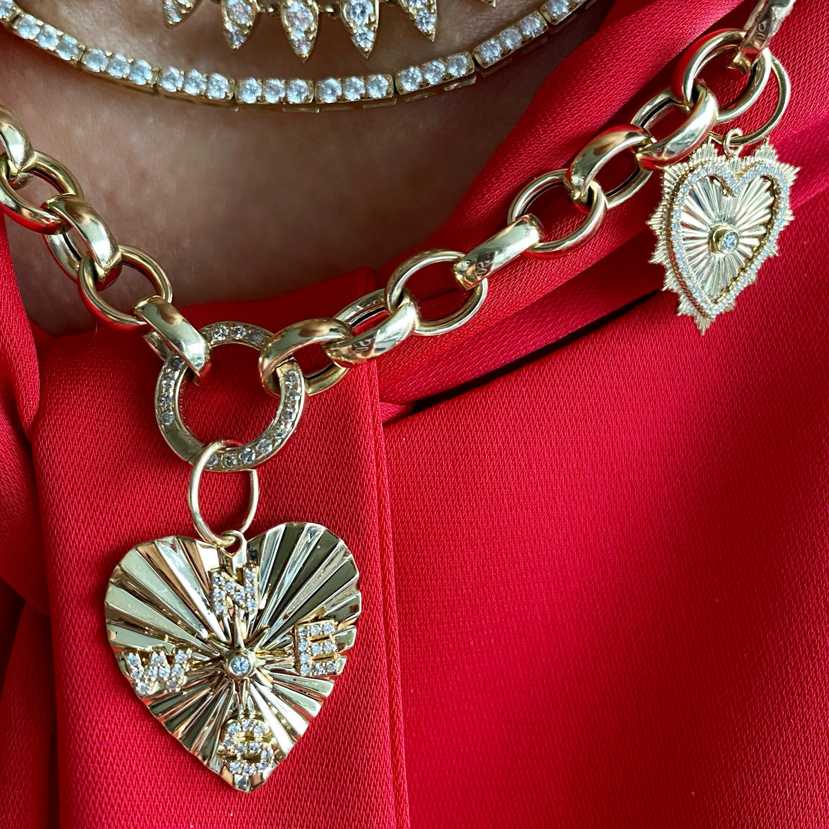 14KT Gold Diamond Compass Heart Pendant Charm