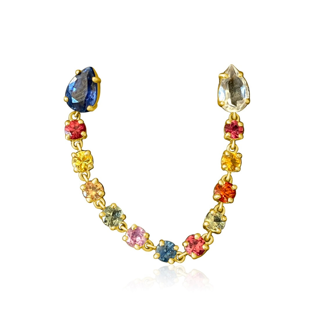 14KT Gold Sapphires Double Piercing Loop Earring