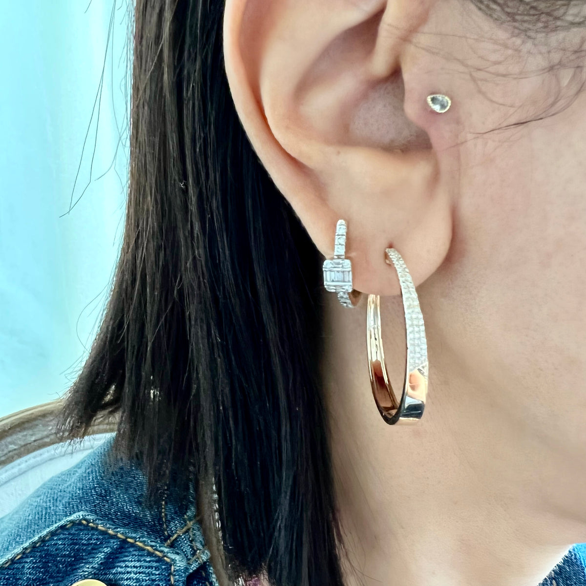 14KT Gold Diamond Initial Hoop Earrings – DilaraSaatci