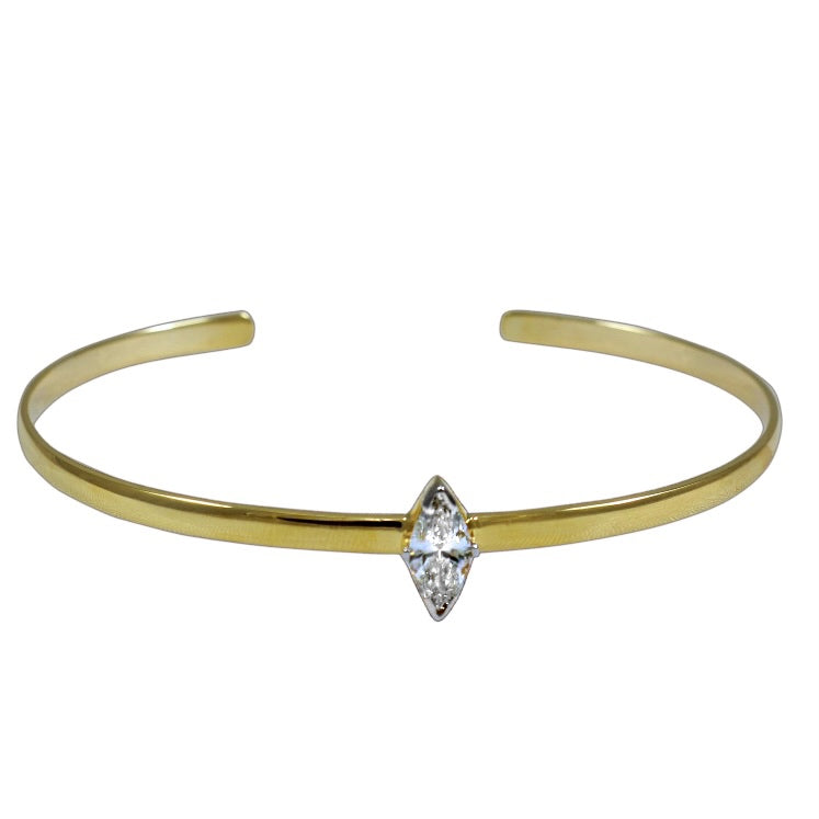 14KT Gold Marquise Diamond Cuff Bangle Bracelet