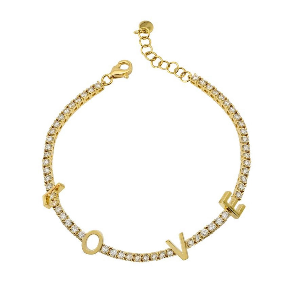 14KT Gold Diamond LOVE Tennis Bracelet