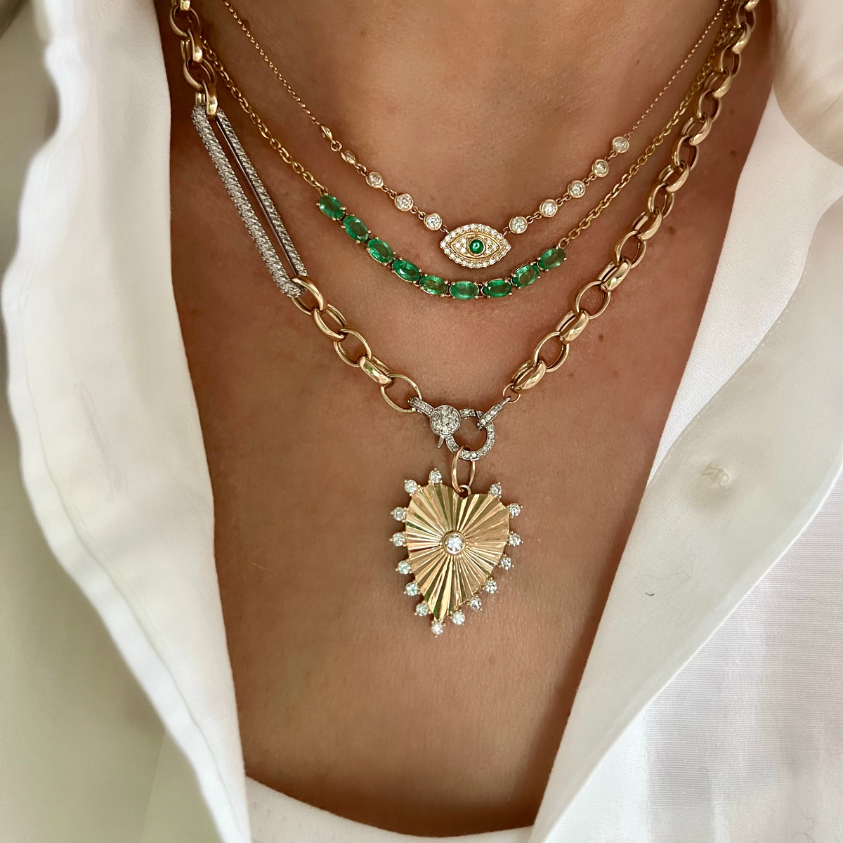 14KT Gold Diamond Mirabella Evil Eye Necklace