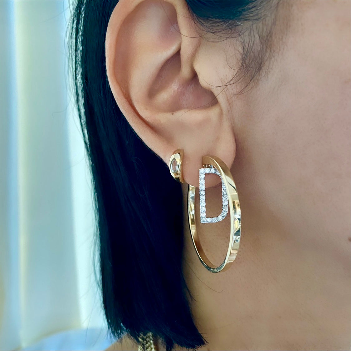 14KT Gold Diamond Initial Hoop Earrings – DilaraSaatci