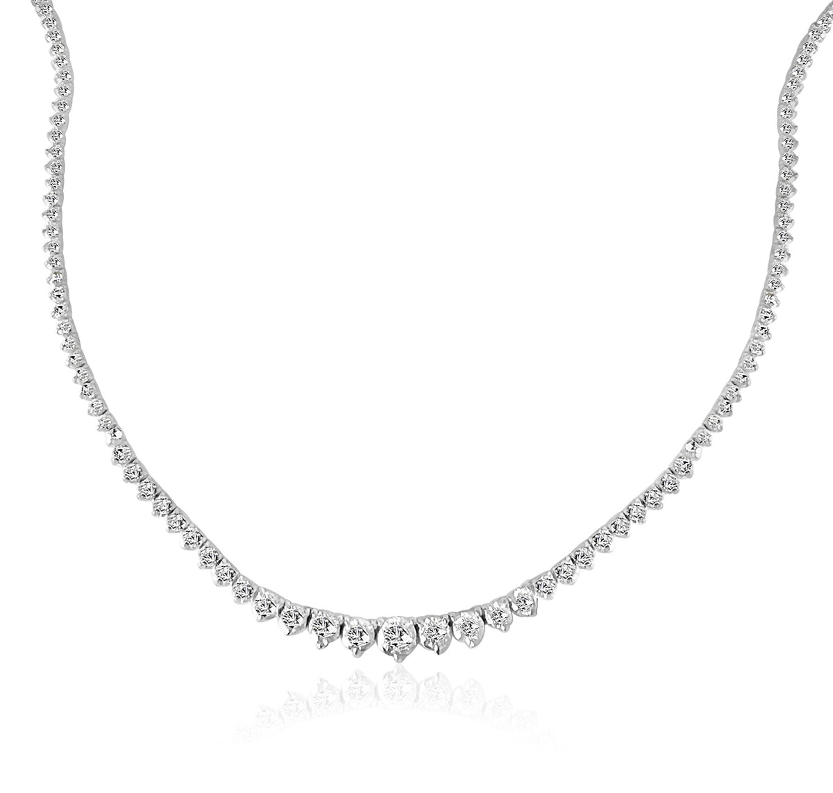 14KT Gold Graduating Diamond Desiree Three Prong Tennis Necklace