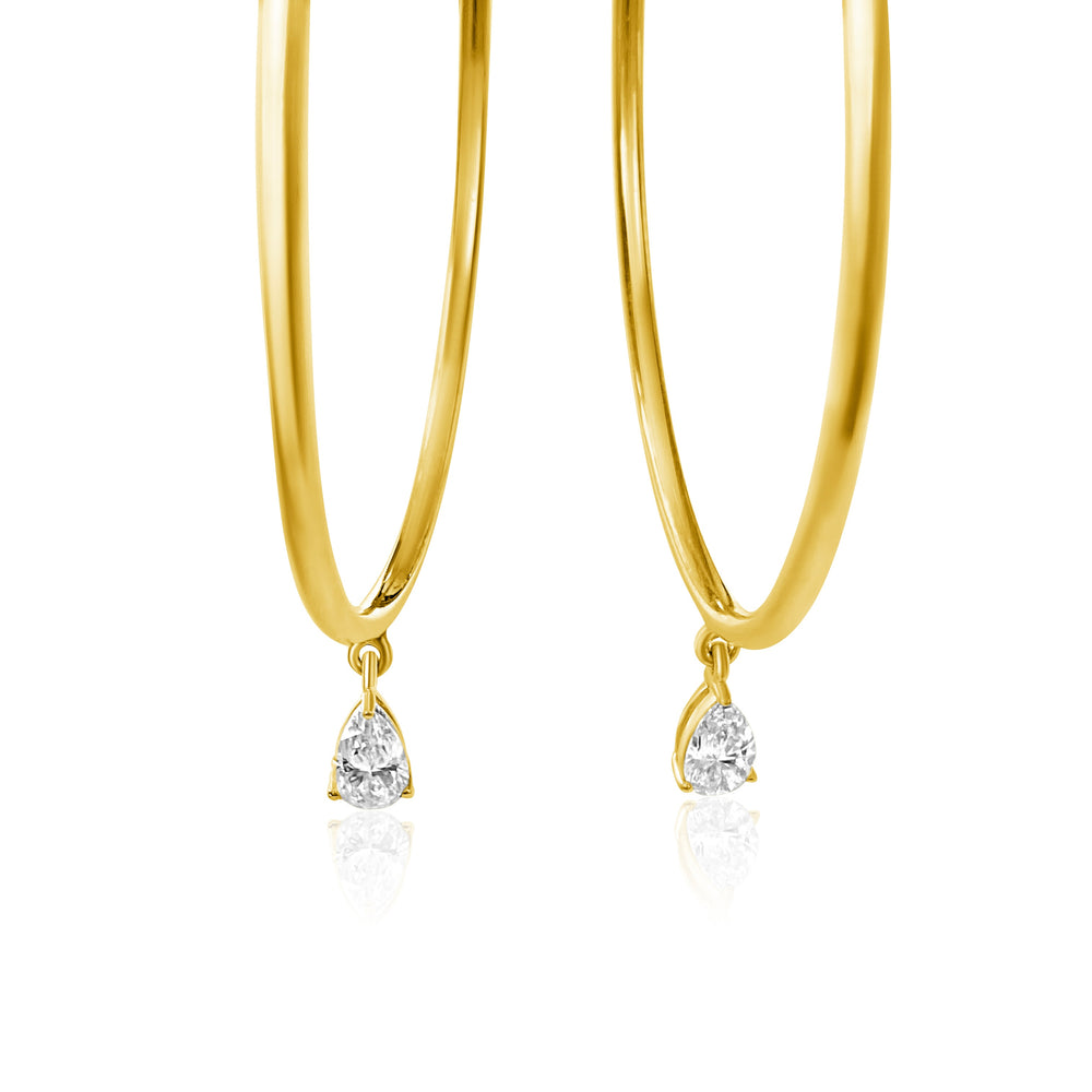 14KT Gold Pear Diamond Hoop Earrings