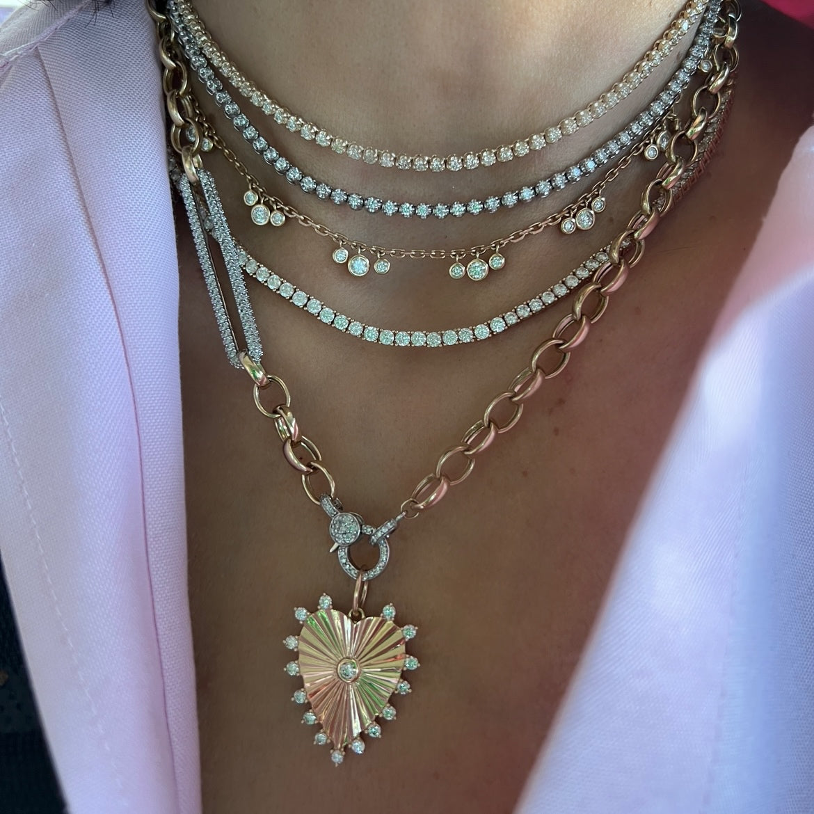 14KT Gold Diamond Lorenza Heart Pendant Charm