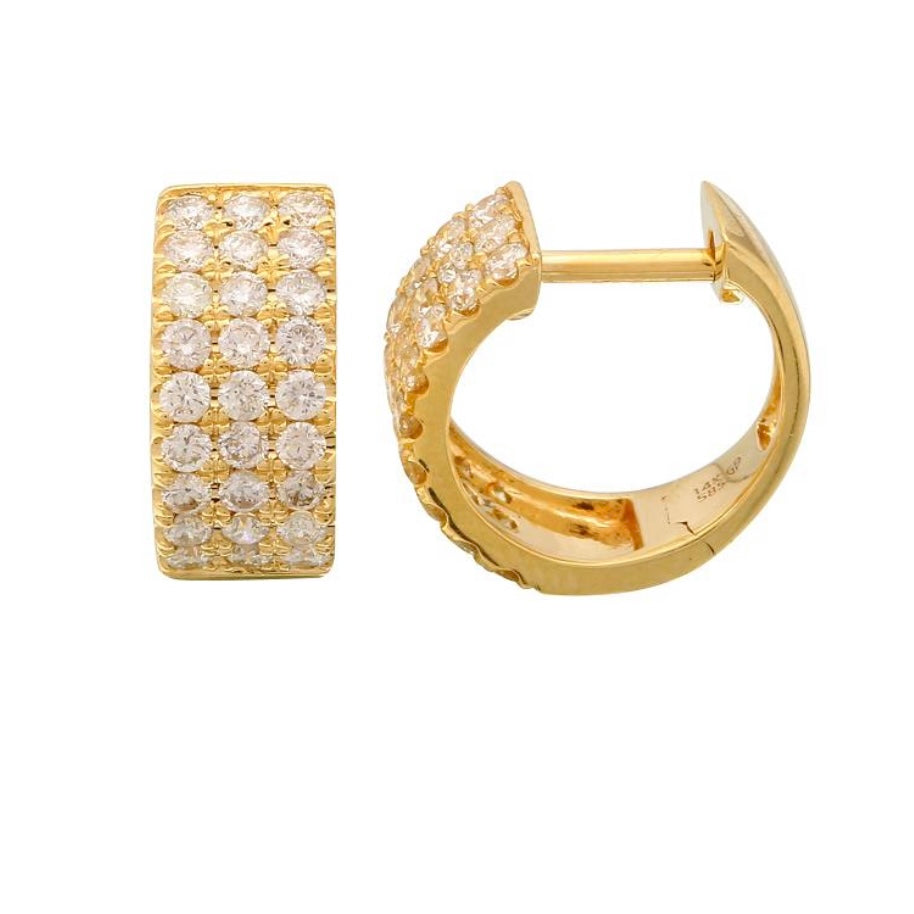14KT Gold Three Row Diamond Huggie Earrings