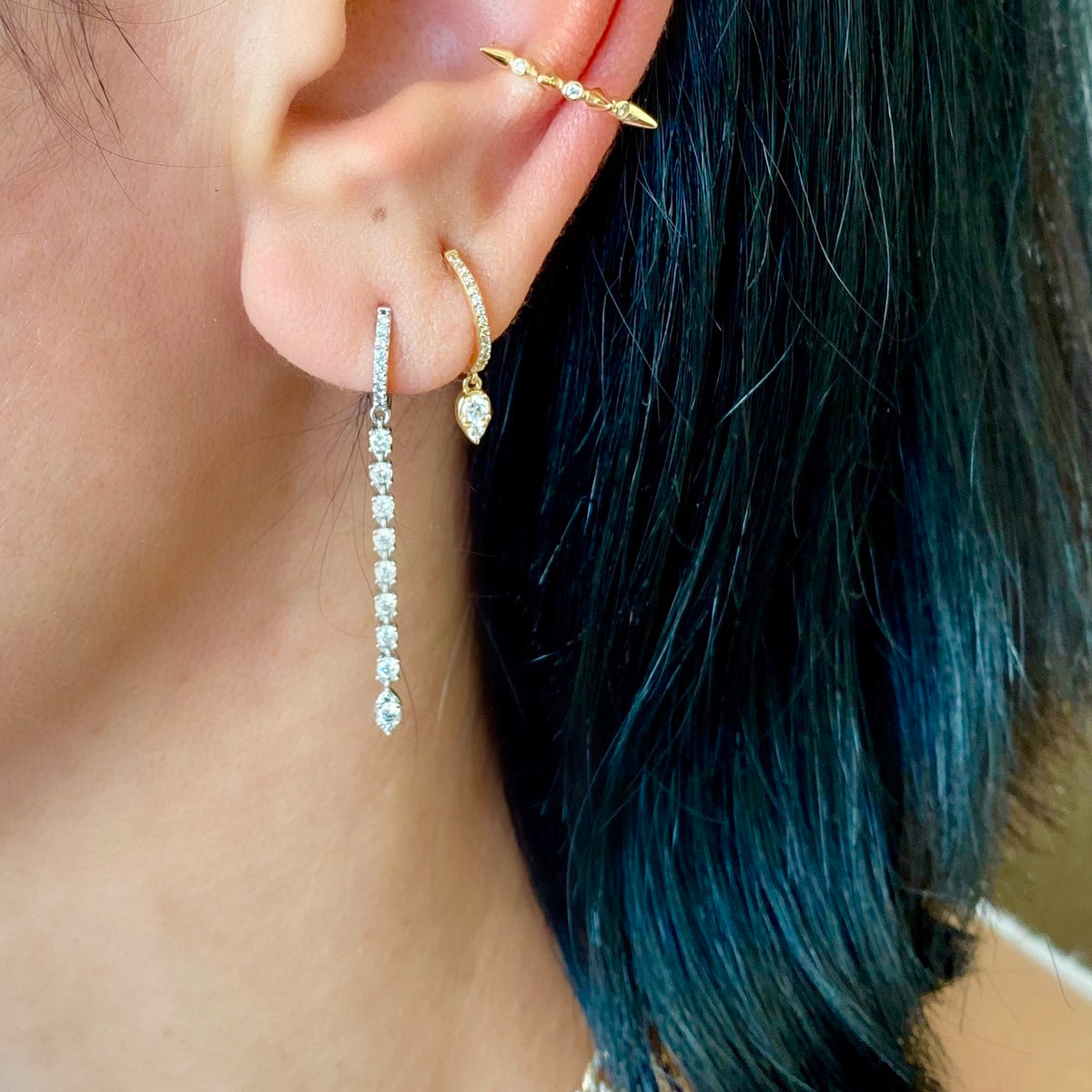 14KT Gold Diamond Single Drop Huggie Earrings