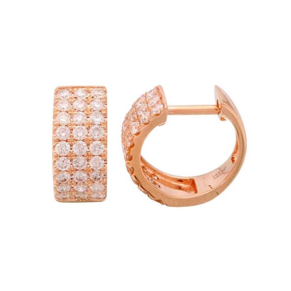 14KT Gold Three Row Diamond Huggie Earrings