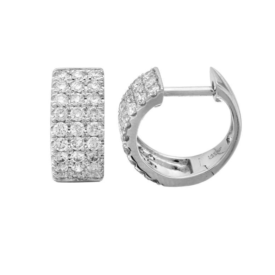 14KT Gold Three Row Diamond Huggie Earrings