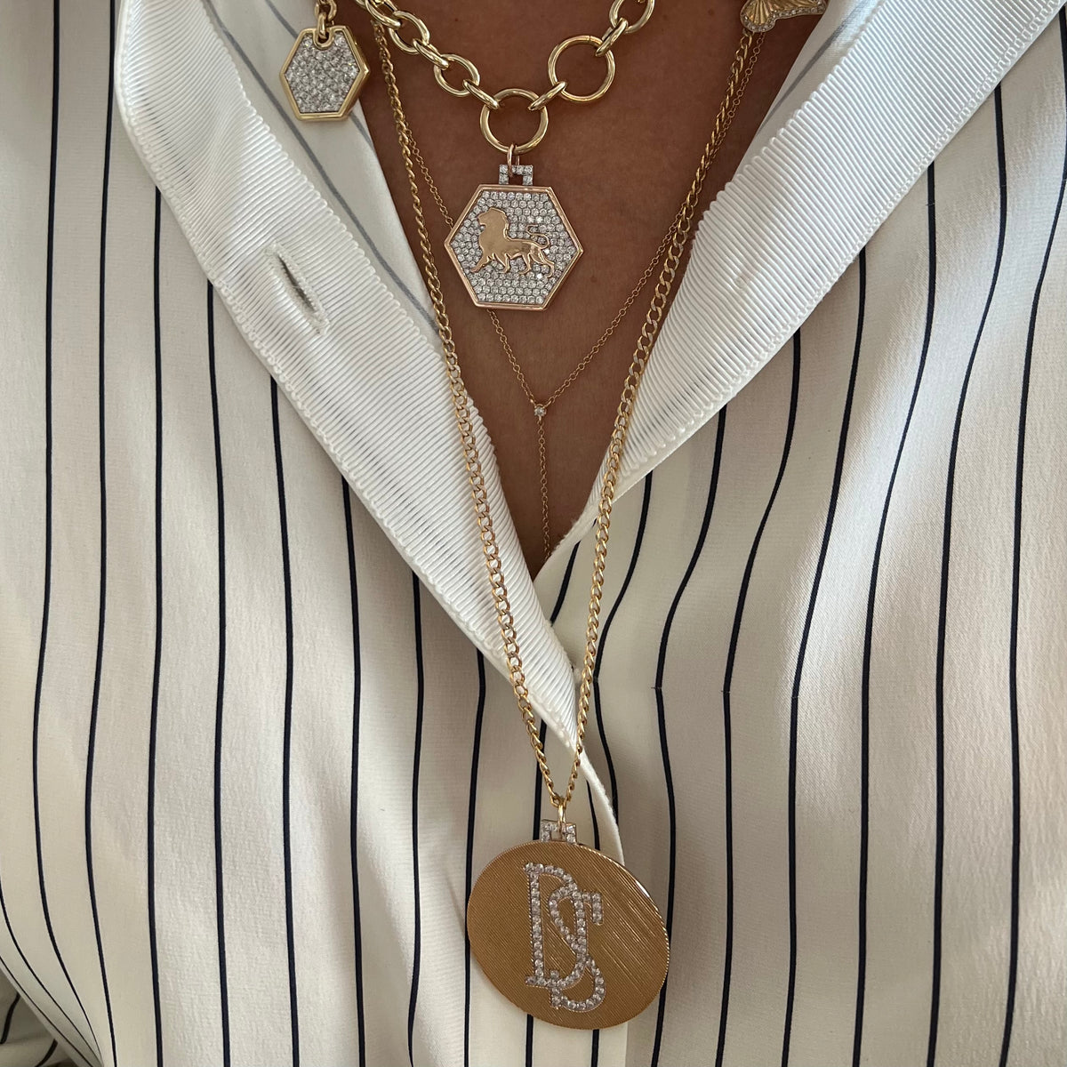 14KT Gold Diamond Bespoke Jumbo Initial Disk Luxe Pendant Charm