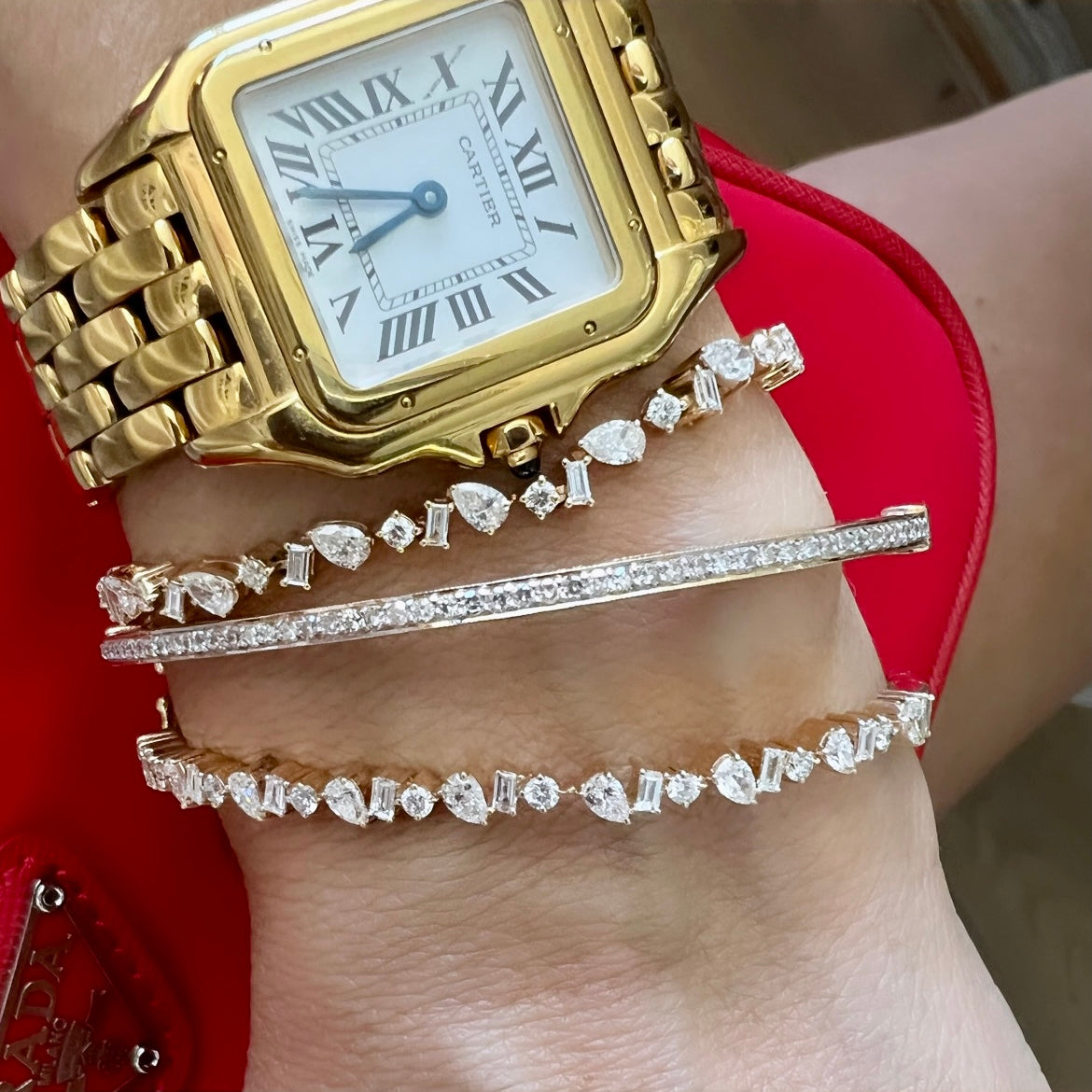 14KT Gold Multi Shaped Diamond Luxe Bangle Bracelet