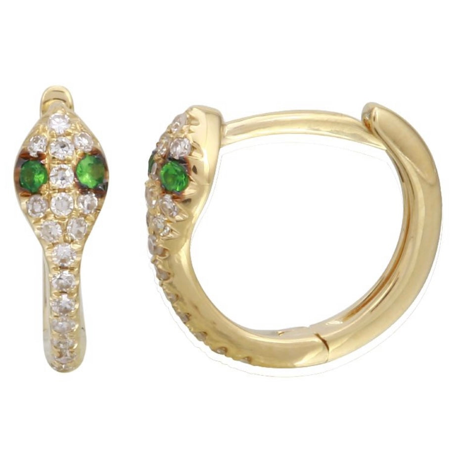 14KT Gold Diamond Petite Snake Huggie Earrings