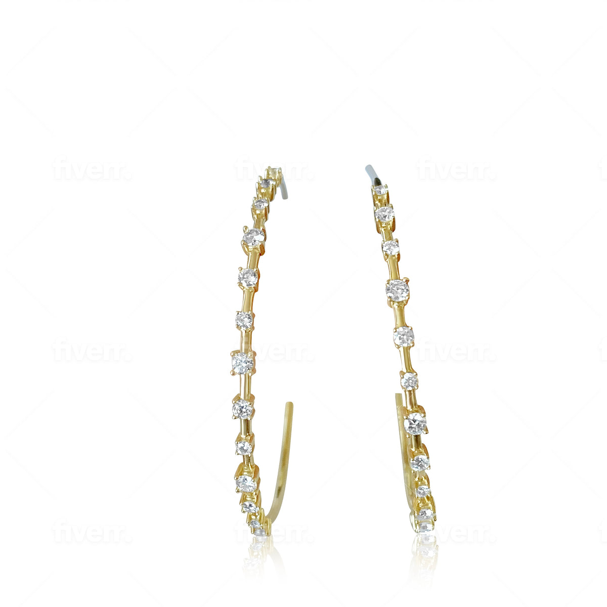 14KT Gold Diamond Initial Hoop Earrings – DilaraSaatci