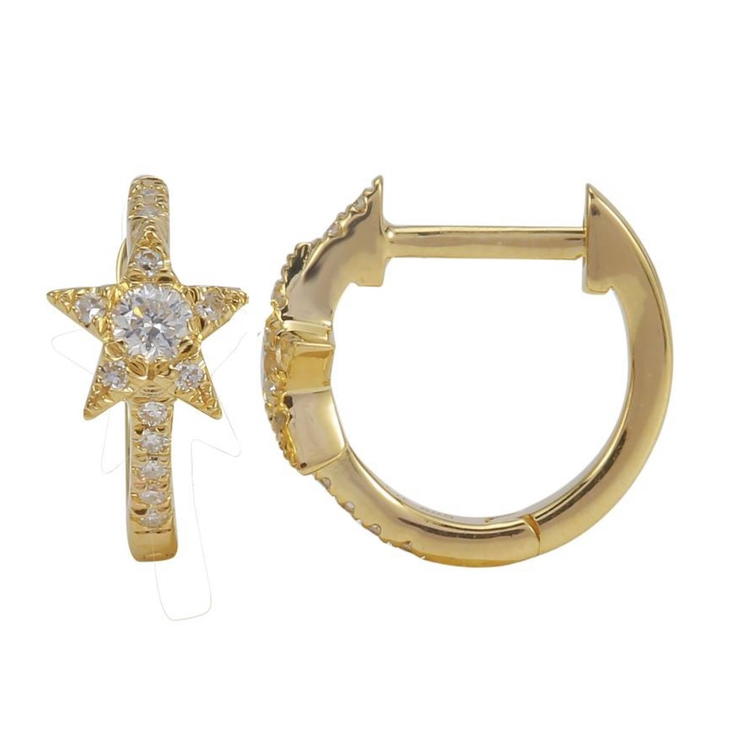 14KT Gold Diamond Mini Star Huggie Earrings