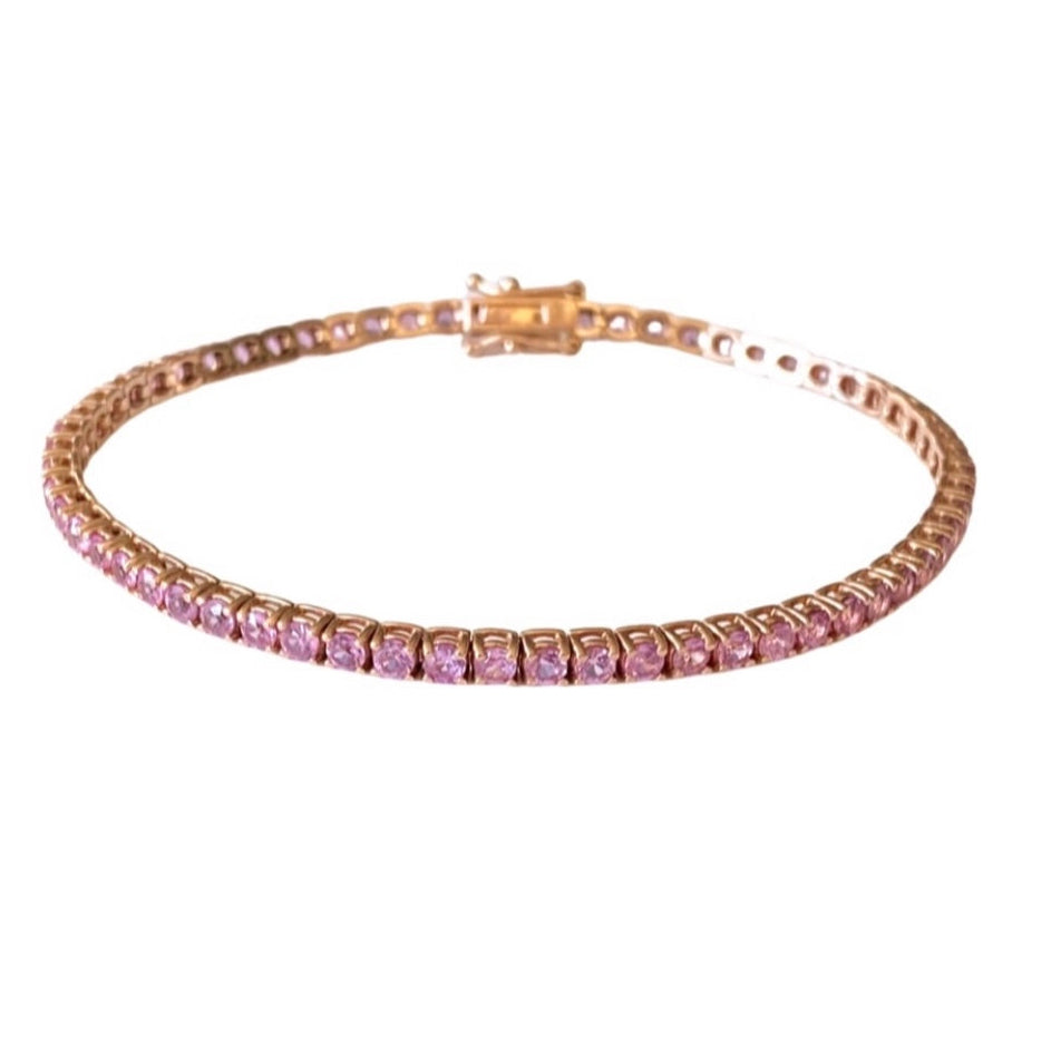 14KT Gold Pink Sapphire Tennis Bracelet