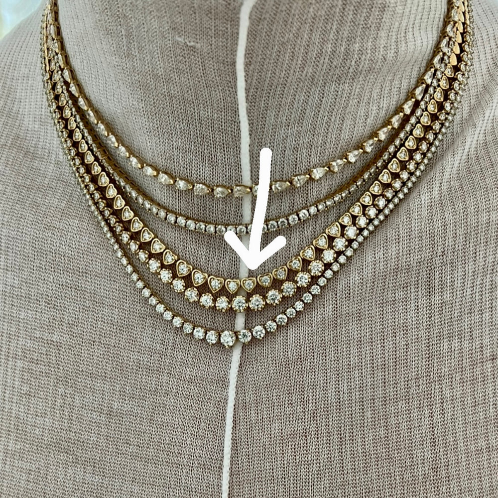 14KT Gold Diamond Ela Heart Bezel Tennis Necklace