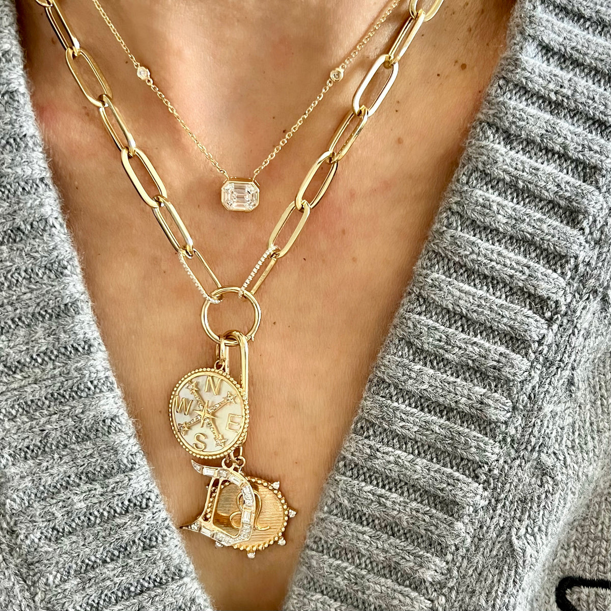 14KT Gold Diamond Alana Link Chain Charm Necklace